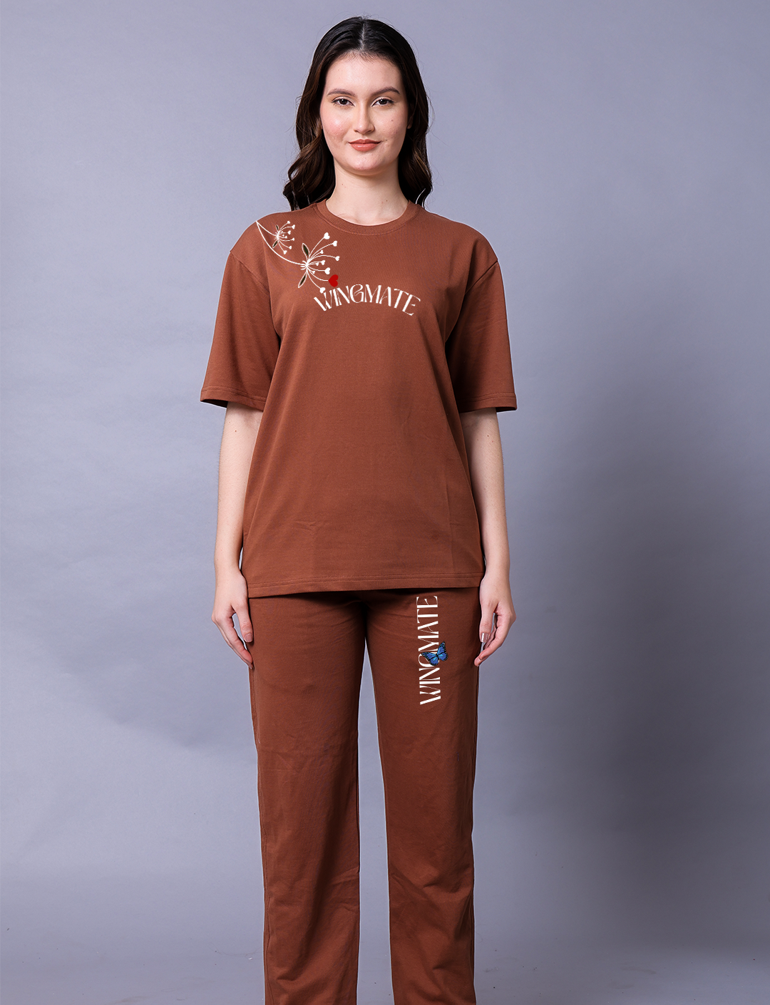 Eternal Flutter Butterfly Women Brown Co-Ord Set With Joggers