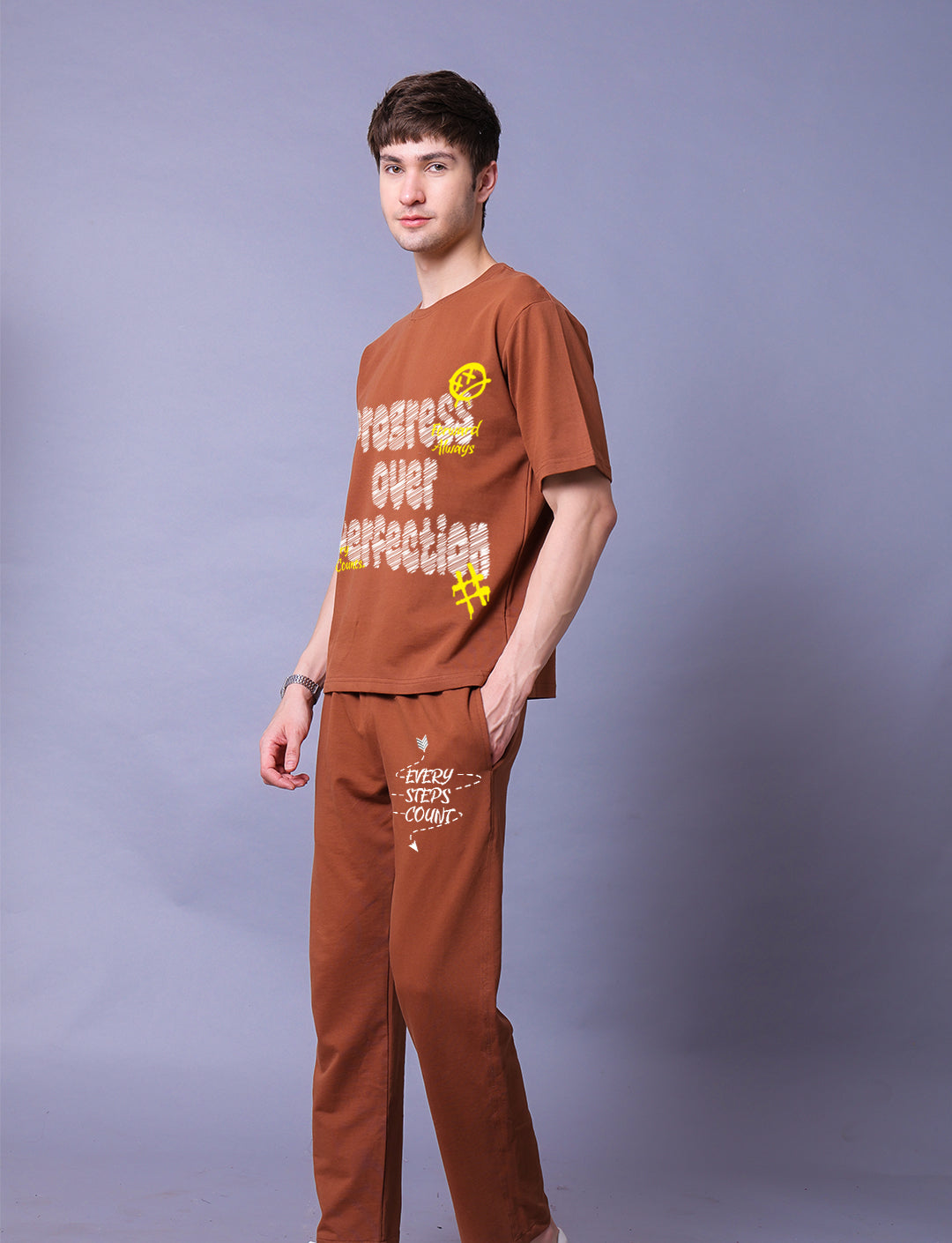 Progress Over Perfection Men Co-Ord Set - Oversized Tee With Jogger