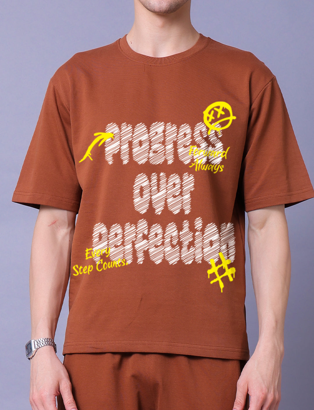 Progress Over Perfection Men Co-Ord Set - Oversized Tee With Jogger