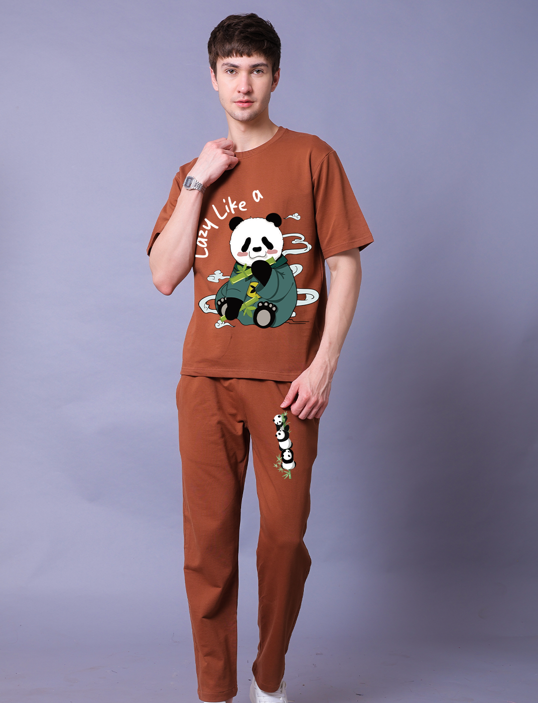 Lazy Like A Panda Men Co-Ord Set - Oversized Tee With Jogger