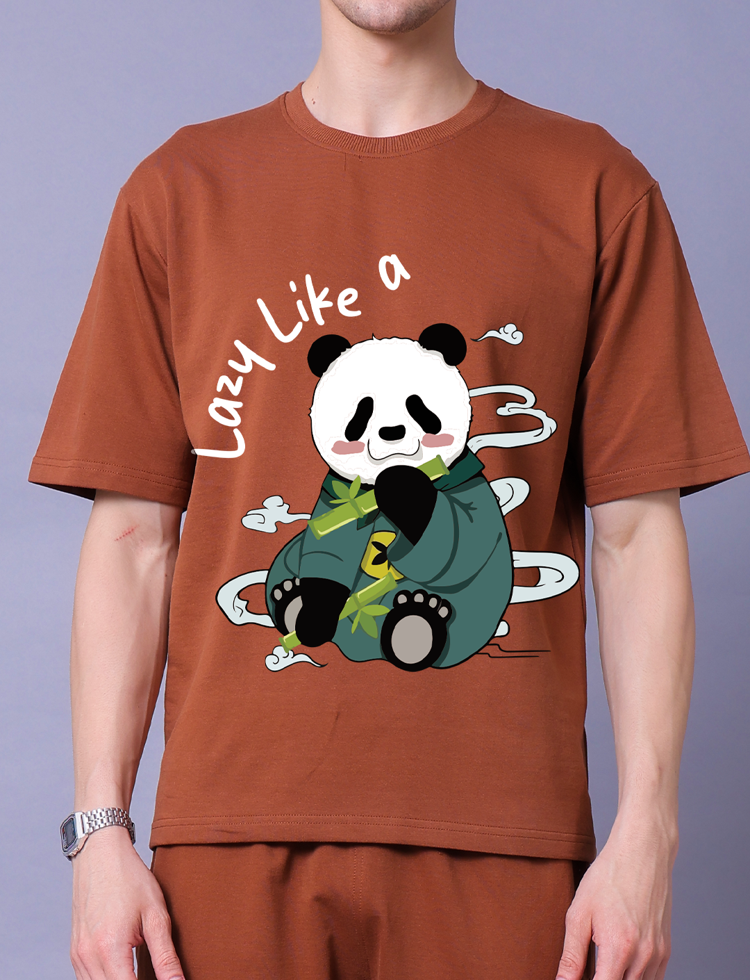 Lazy Like A Panda Men Co-Ord Set - Oversized Tee With Jogger
