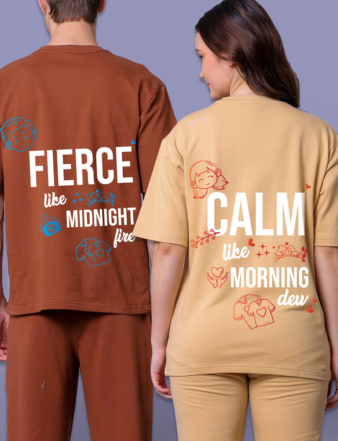 Calm And Fire Couple Co-Ord Set With Joggers (Pack of 2)