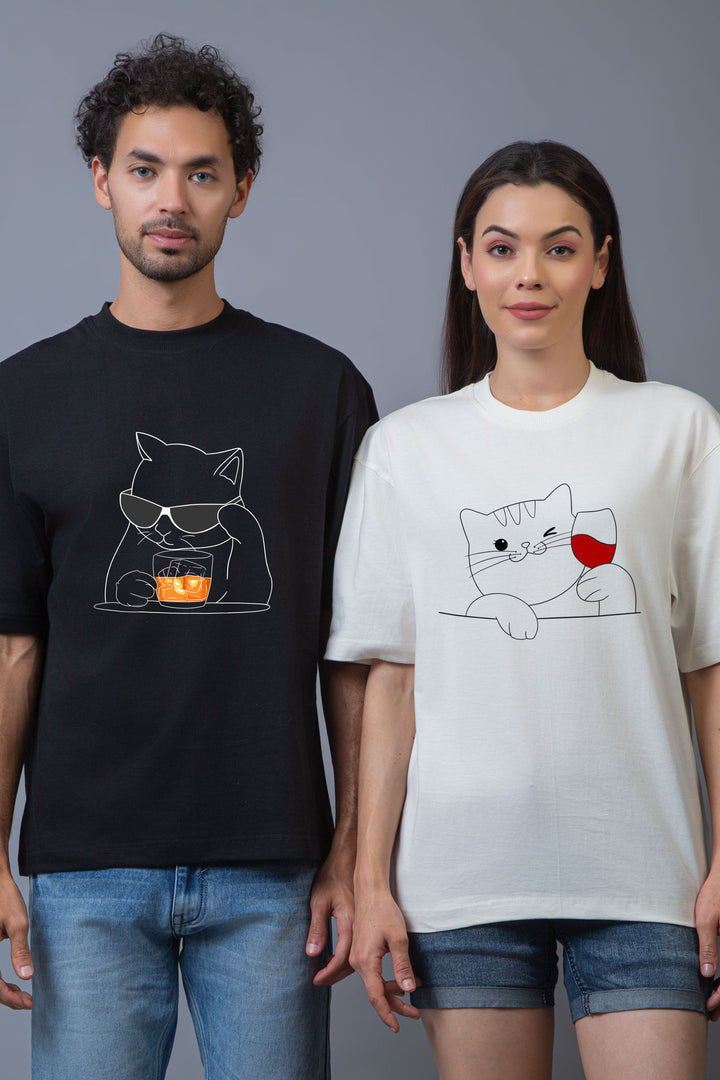 Sophisticat Sips Couple Oversized Tees - Pack of 2