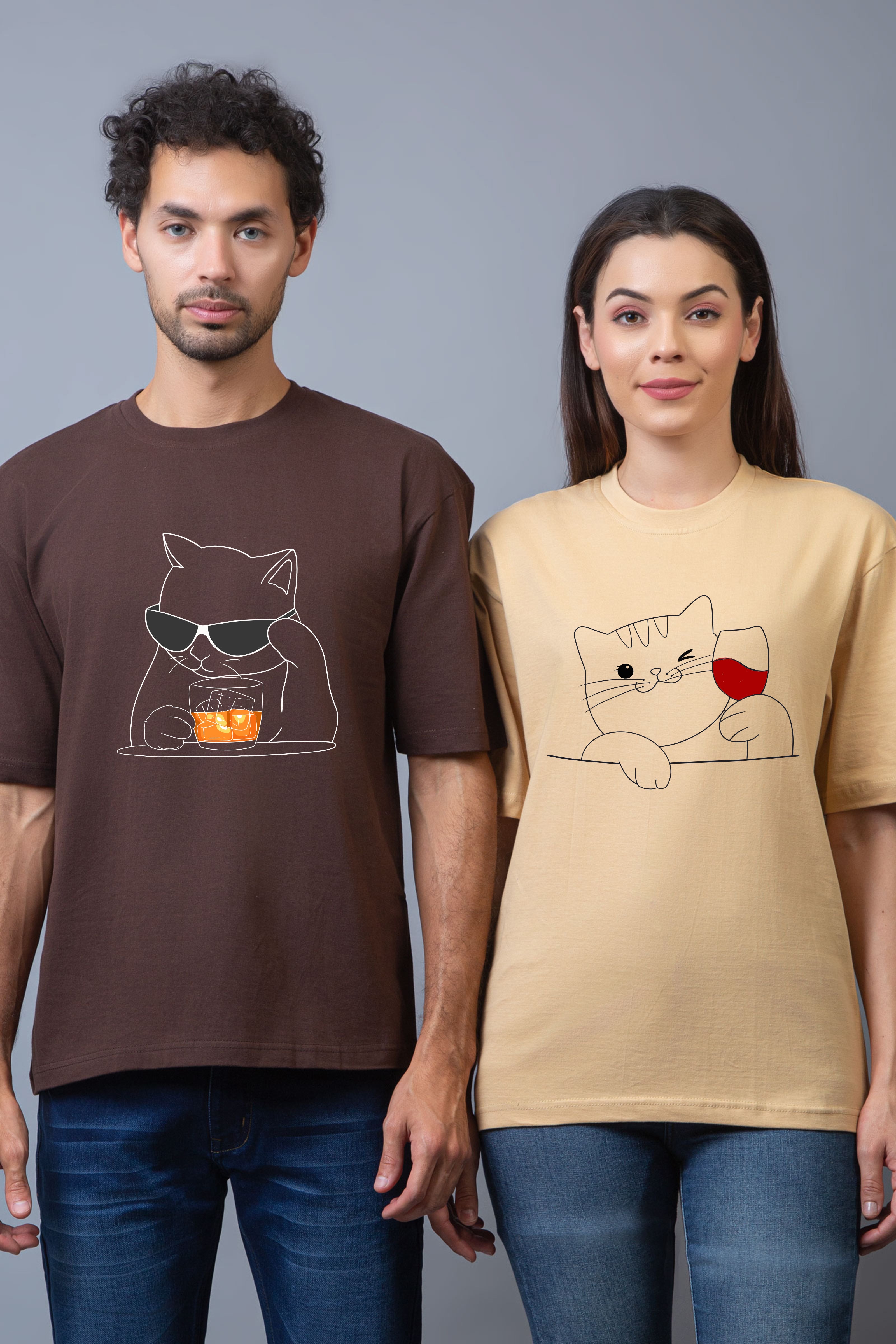 Sophisticat Sips Couple Oversized Tees - Pack of 2