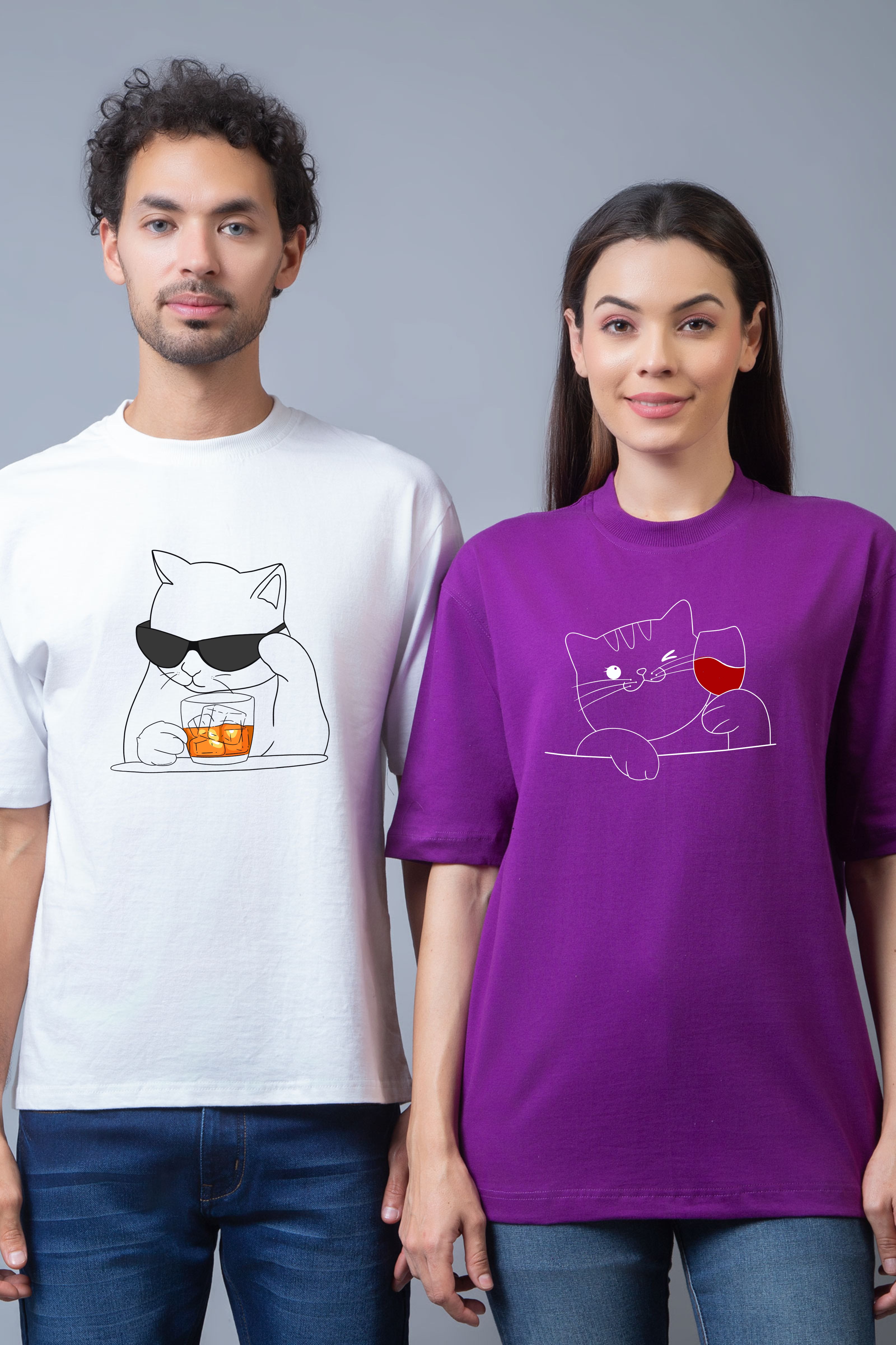 Sophisticat Sips Couple Oversized Tees - Pack of 2
