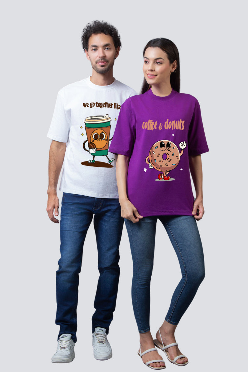 Coffee & Donuts Oversized Couple T-Shirts (Pack of 2)