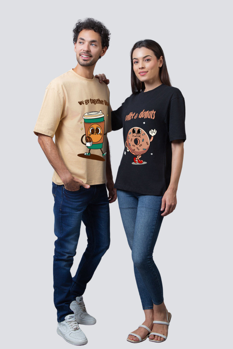 Coffee & Donuts Oversized Couple T-Shirts (Pack of 2)