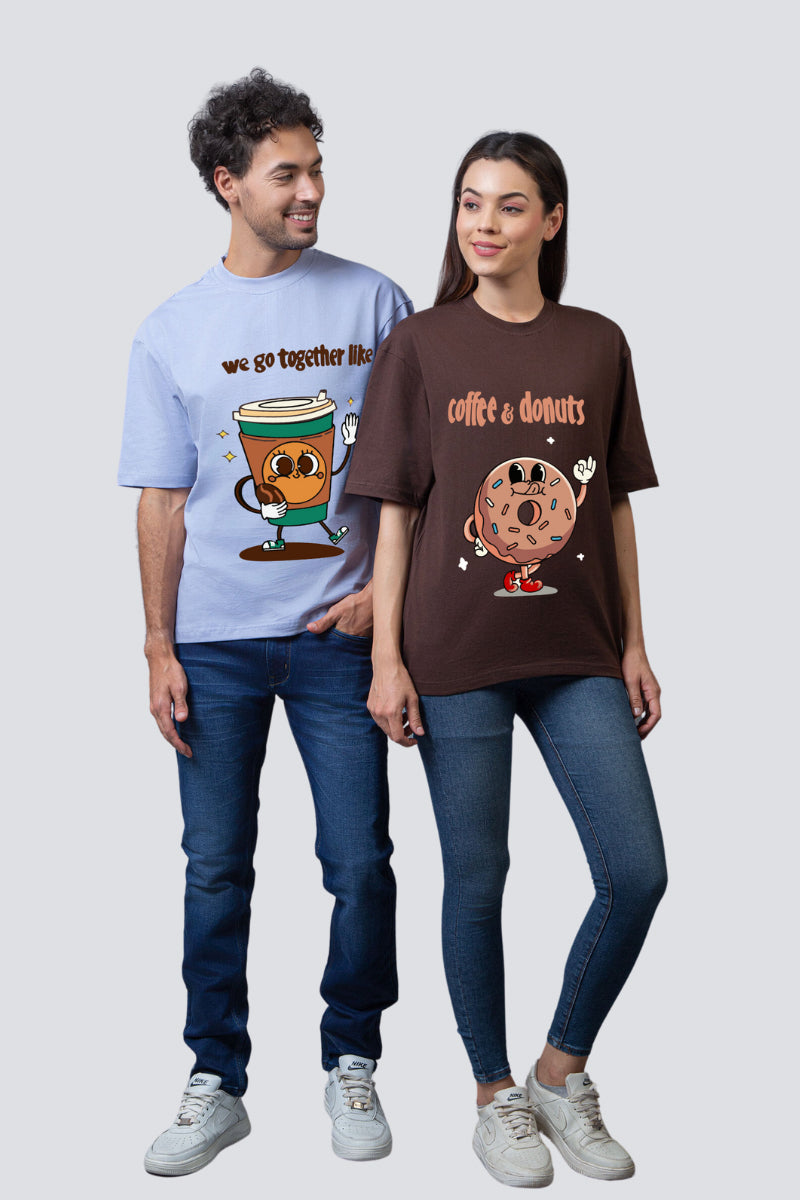 Coffee & Donuts Oversized Couple T-Shirts (Pack of 2)