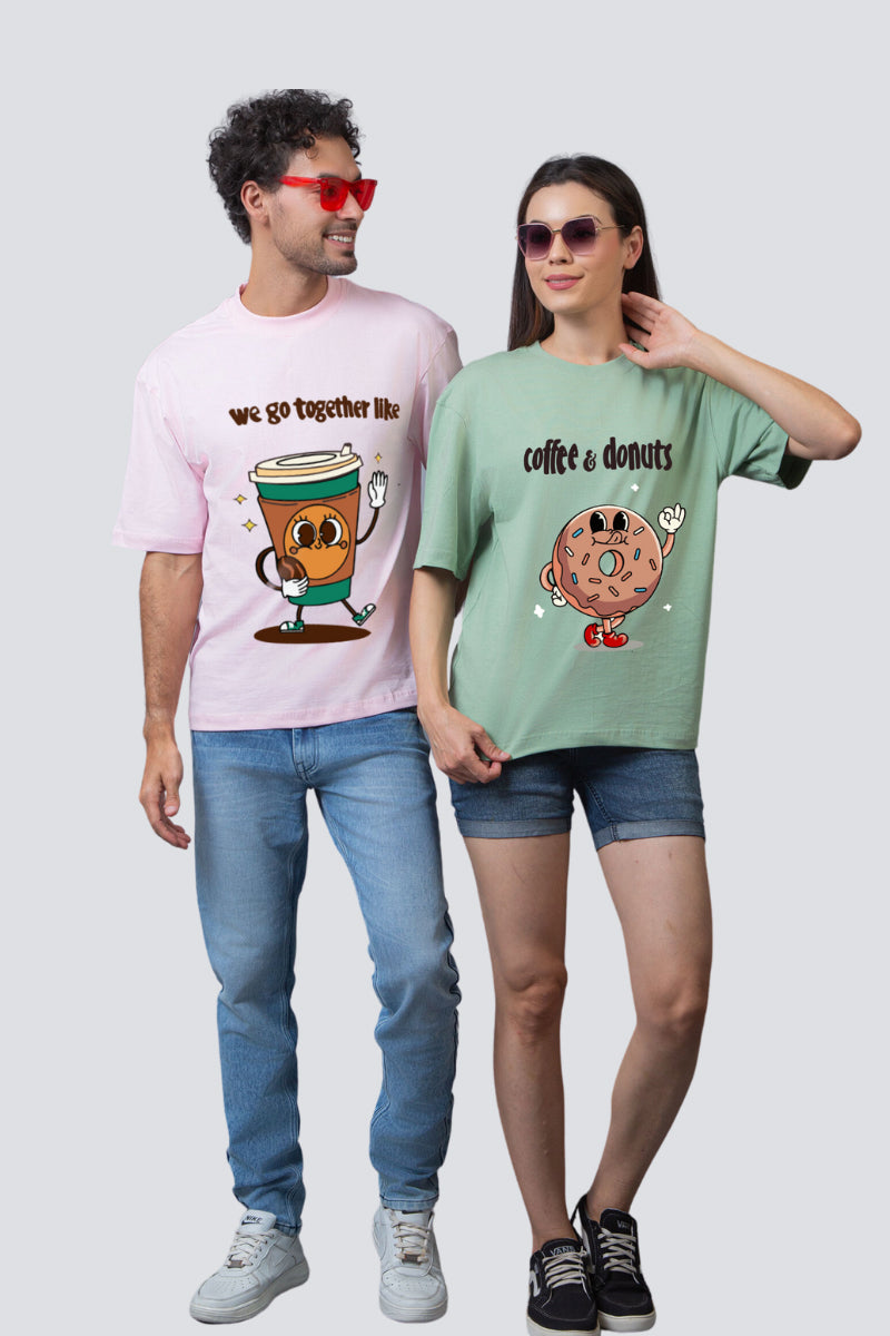 Coffee & Donuts Oversized Couple T-Shirts (Pack of 2)