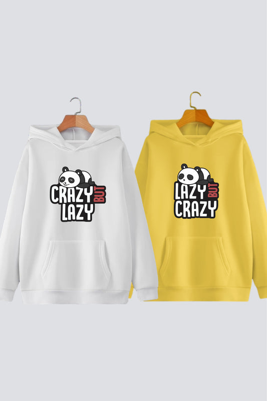 Lazy But Crazy Panda Couple Oversized Drop Shoulder Hoodies - Pack of 2