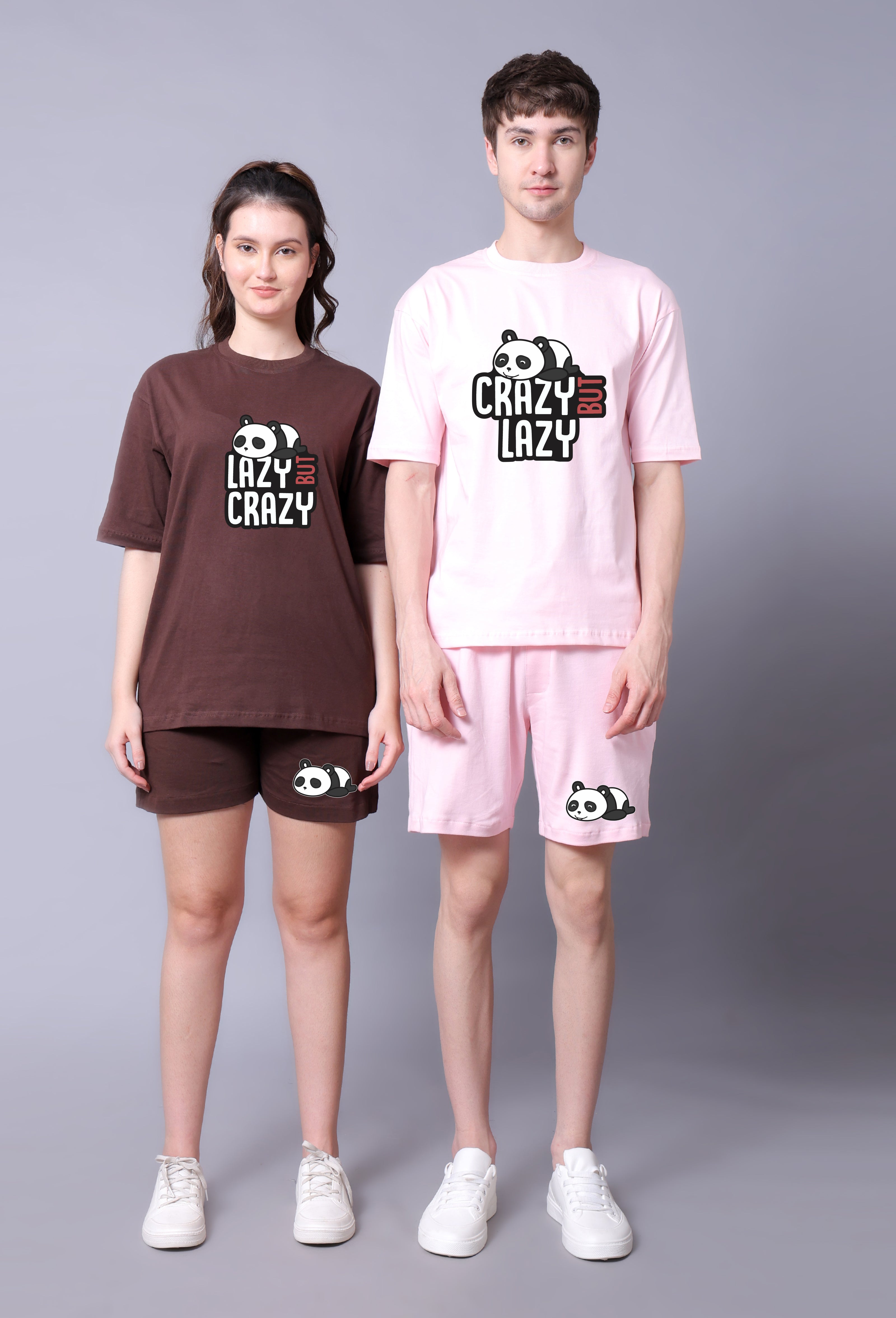 Lazy But Crazy Panda Couple Co-Ord Sets (Pack of 2)