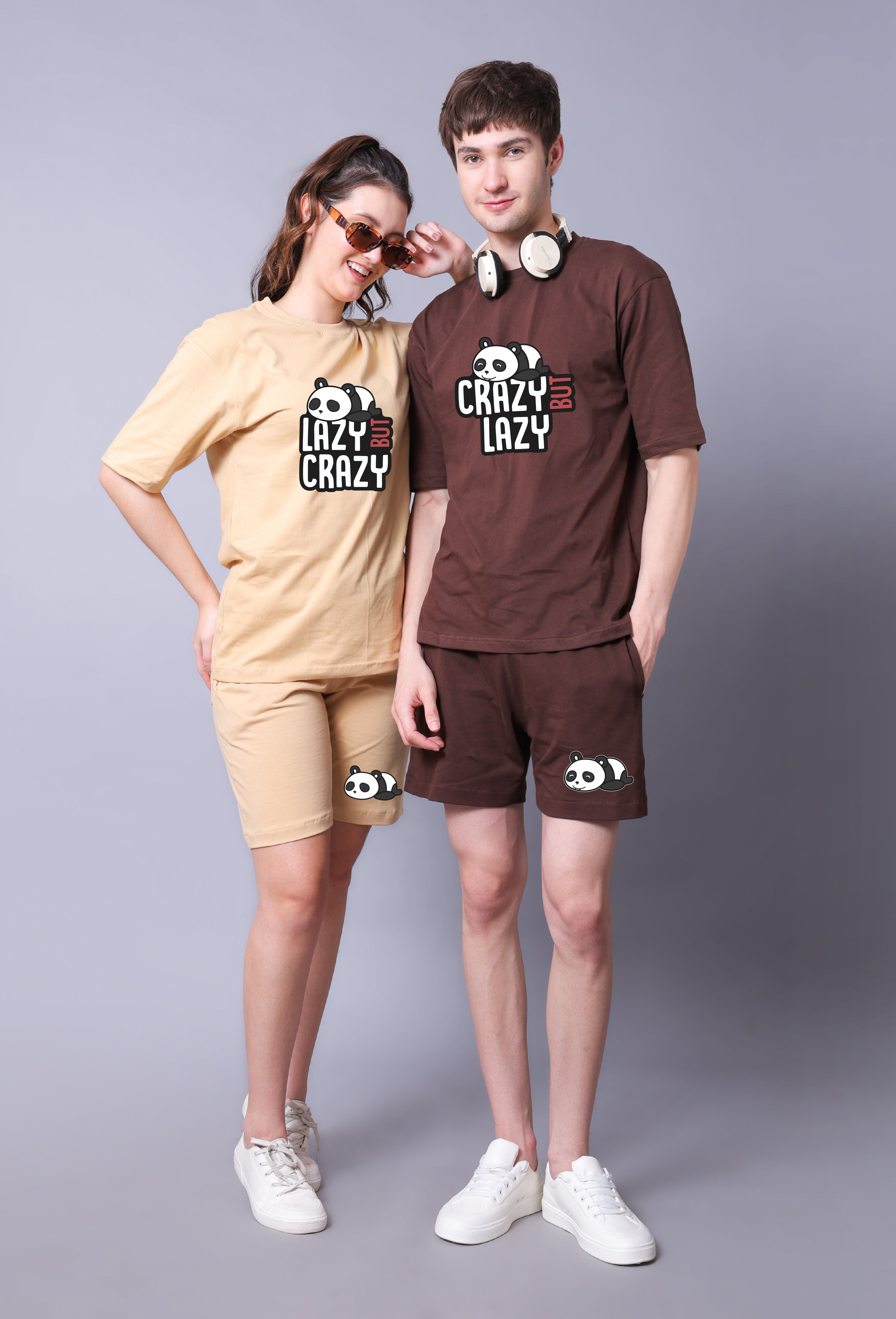 Lazy But Crazy Panda Couple Co-Ord Sets (Pack of 2)