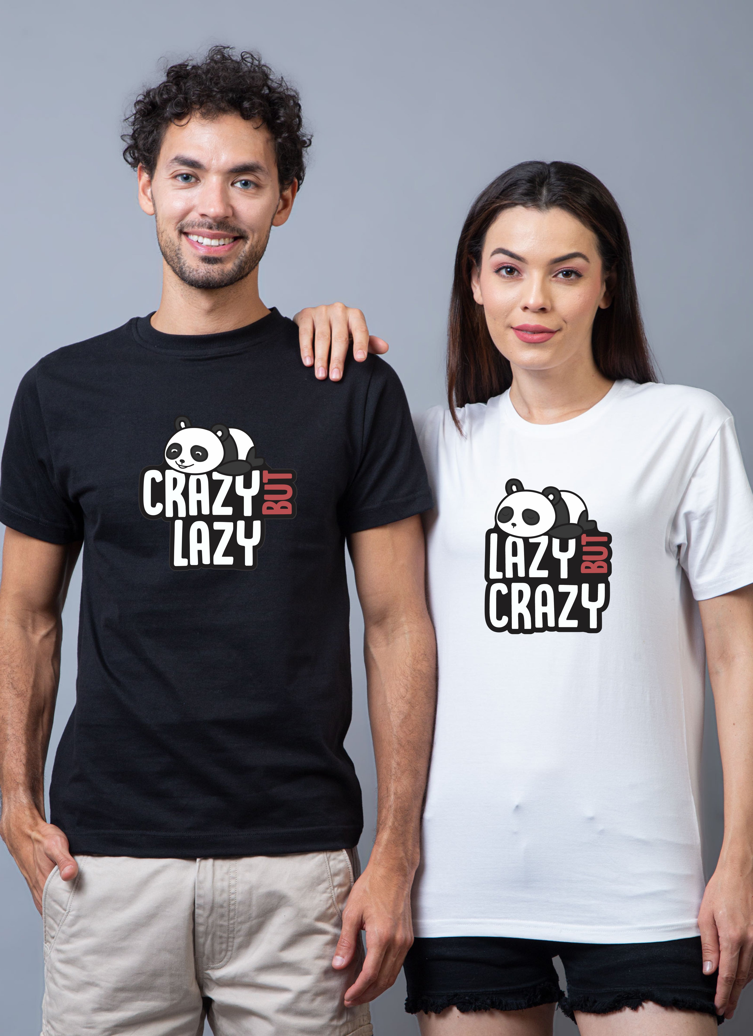 Lazy But Crazy Panda Couple Unisex Tees - Pack of 2