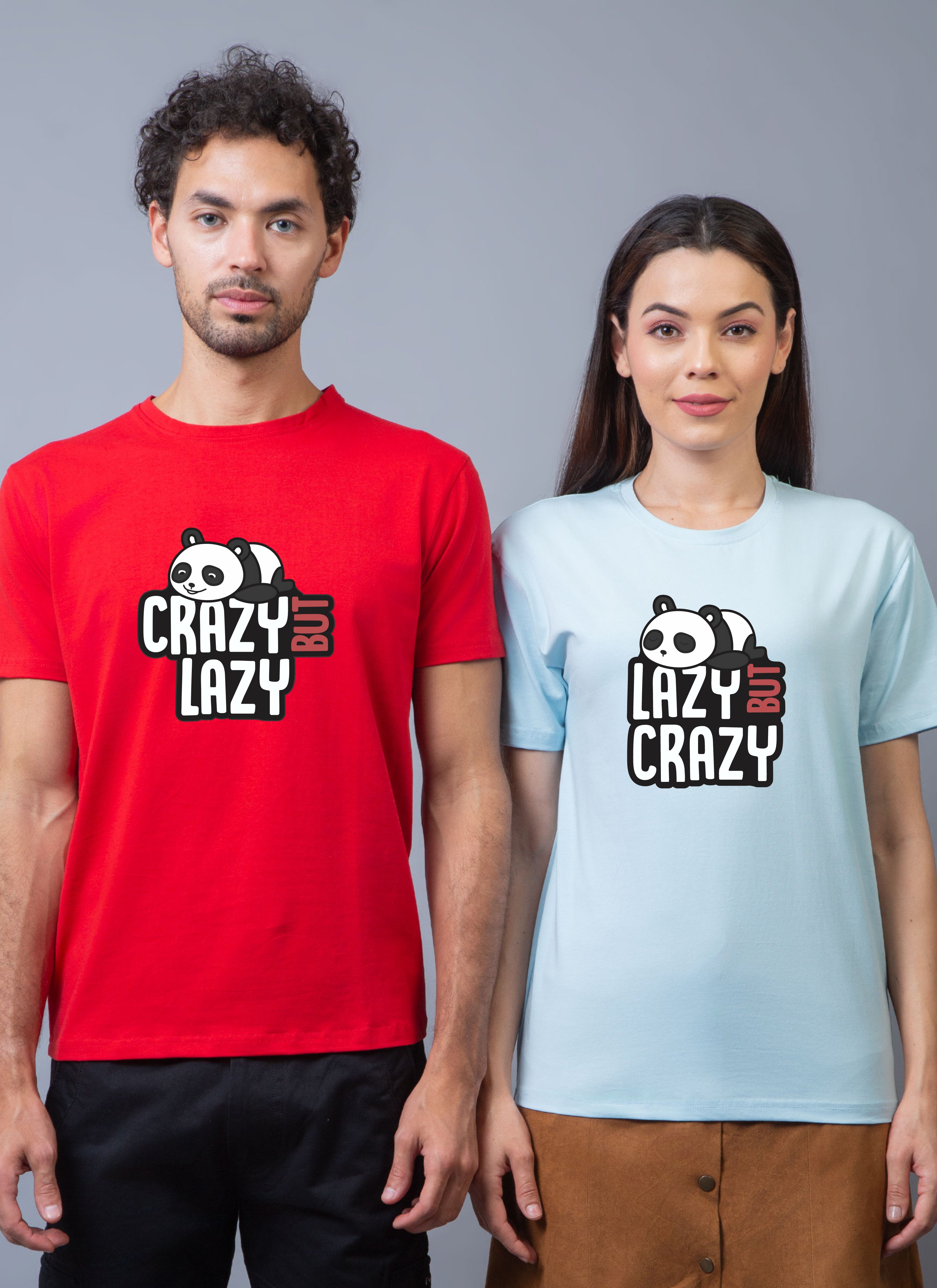Lazy But Crazy Panda Couple Unisex Tees - Pack of 2