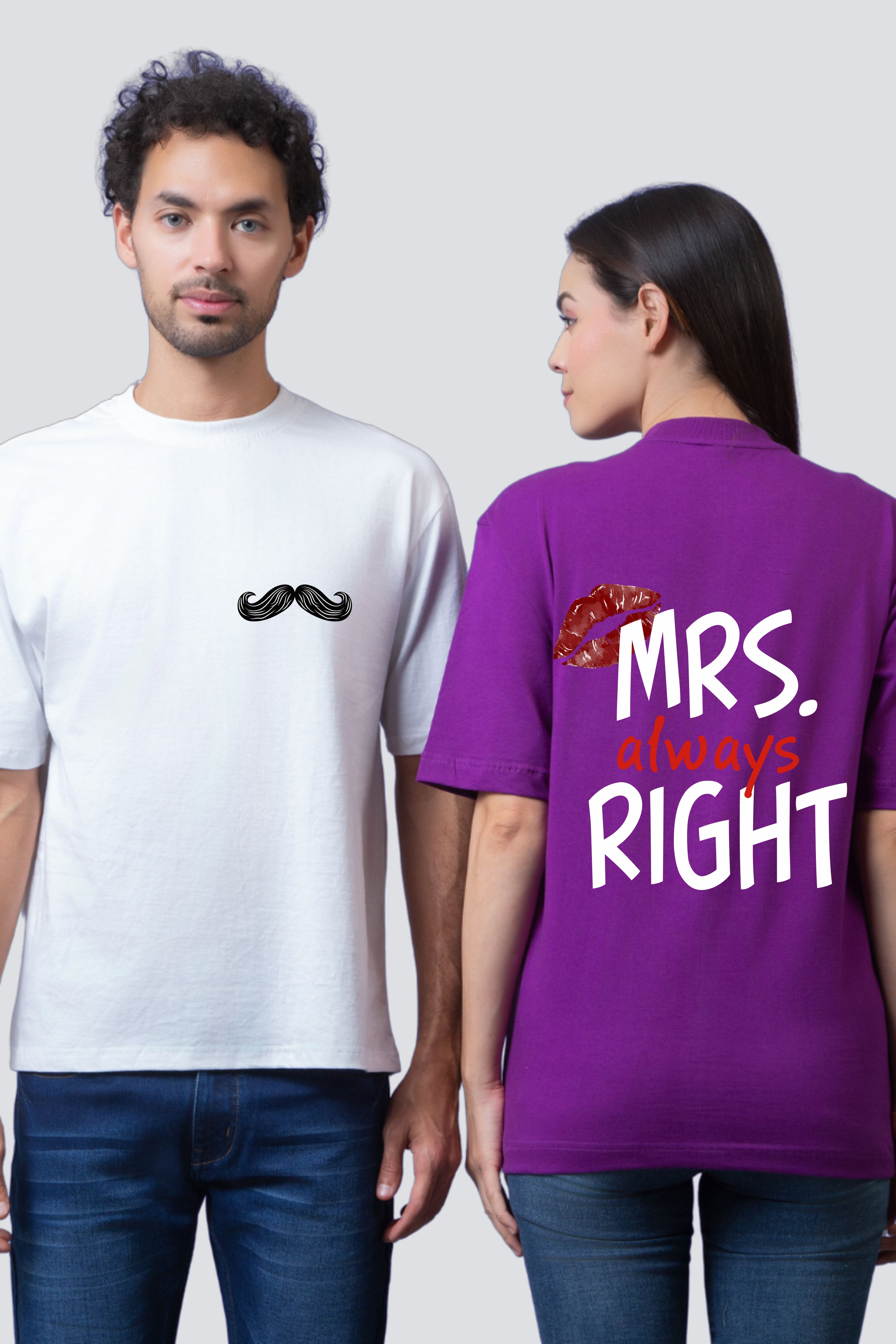Mr. Right & Mrs. Always Right Oversized Couple Tees - Pack of 2