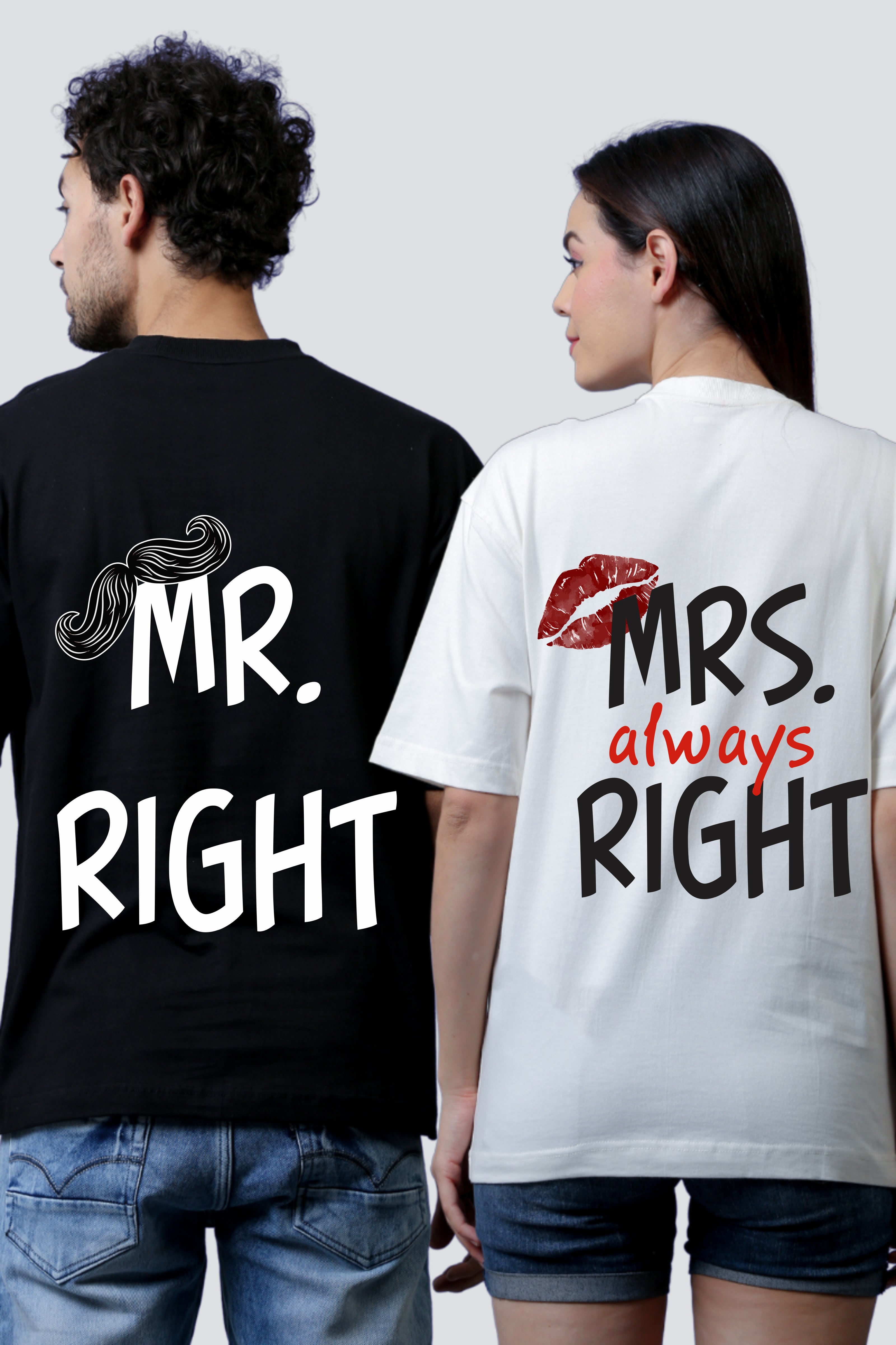 Mr. Right & Mrs. Always Right Oversized Couple Tees - Pack of 2