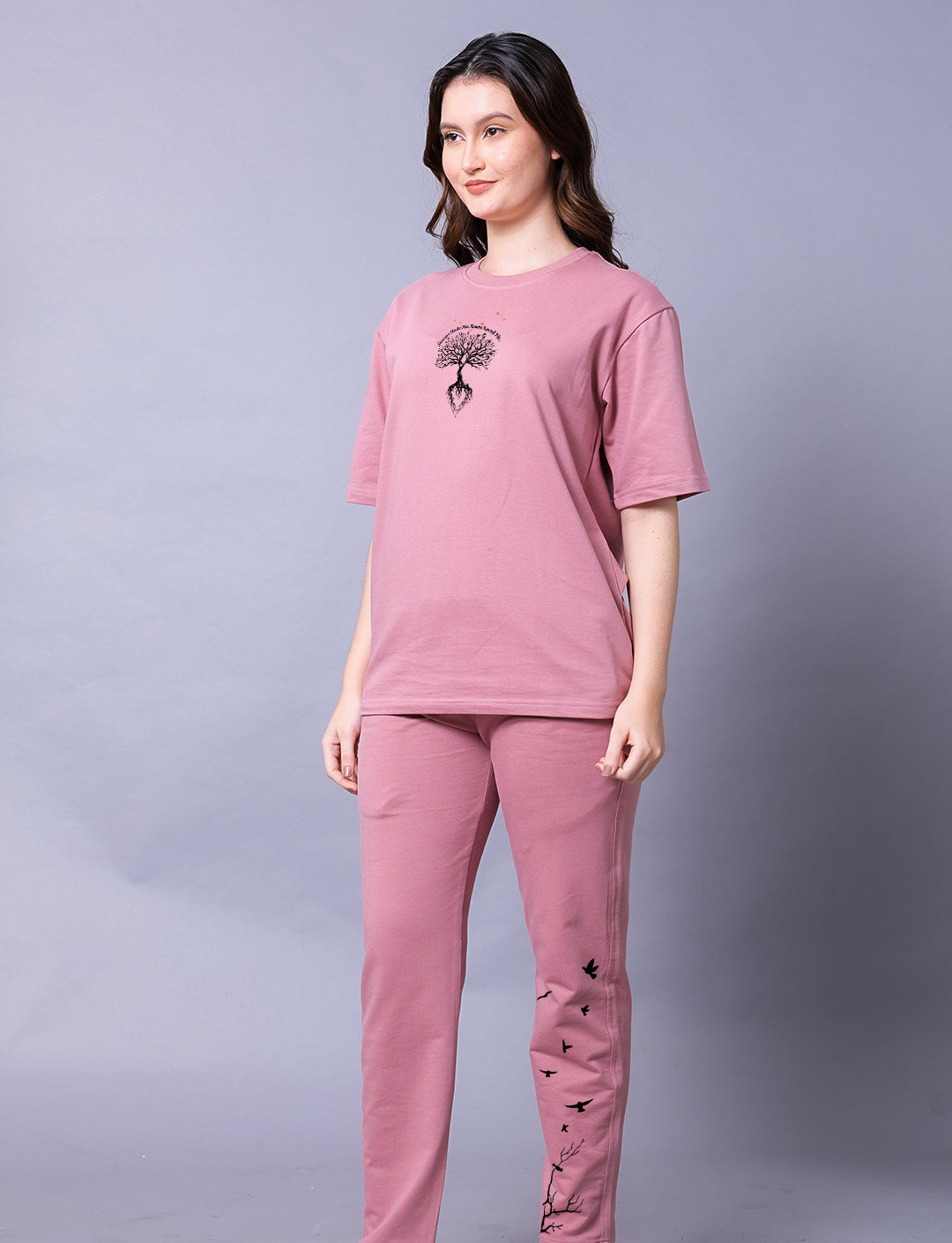 Nature Puff Women Co-Ord Set - Oversized Tee With Jogger