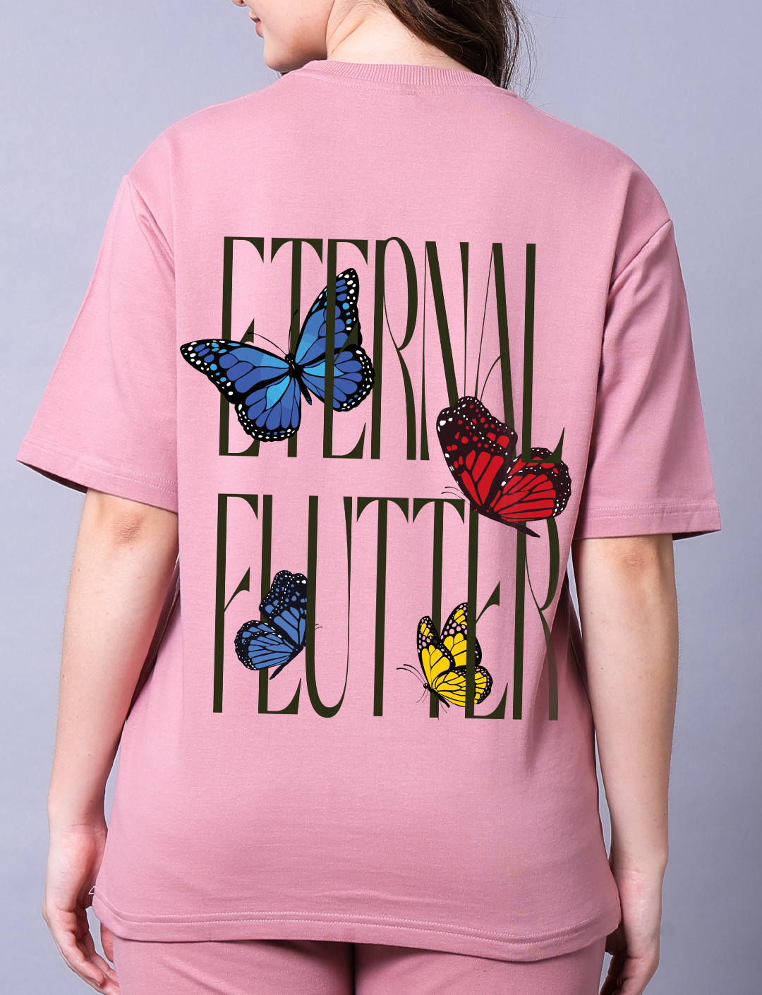 Eternal Flutter Butterfly Women Pink Co-Ord Set With Joggers