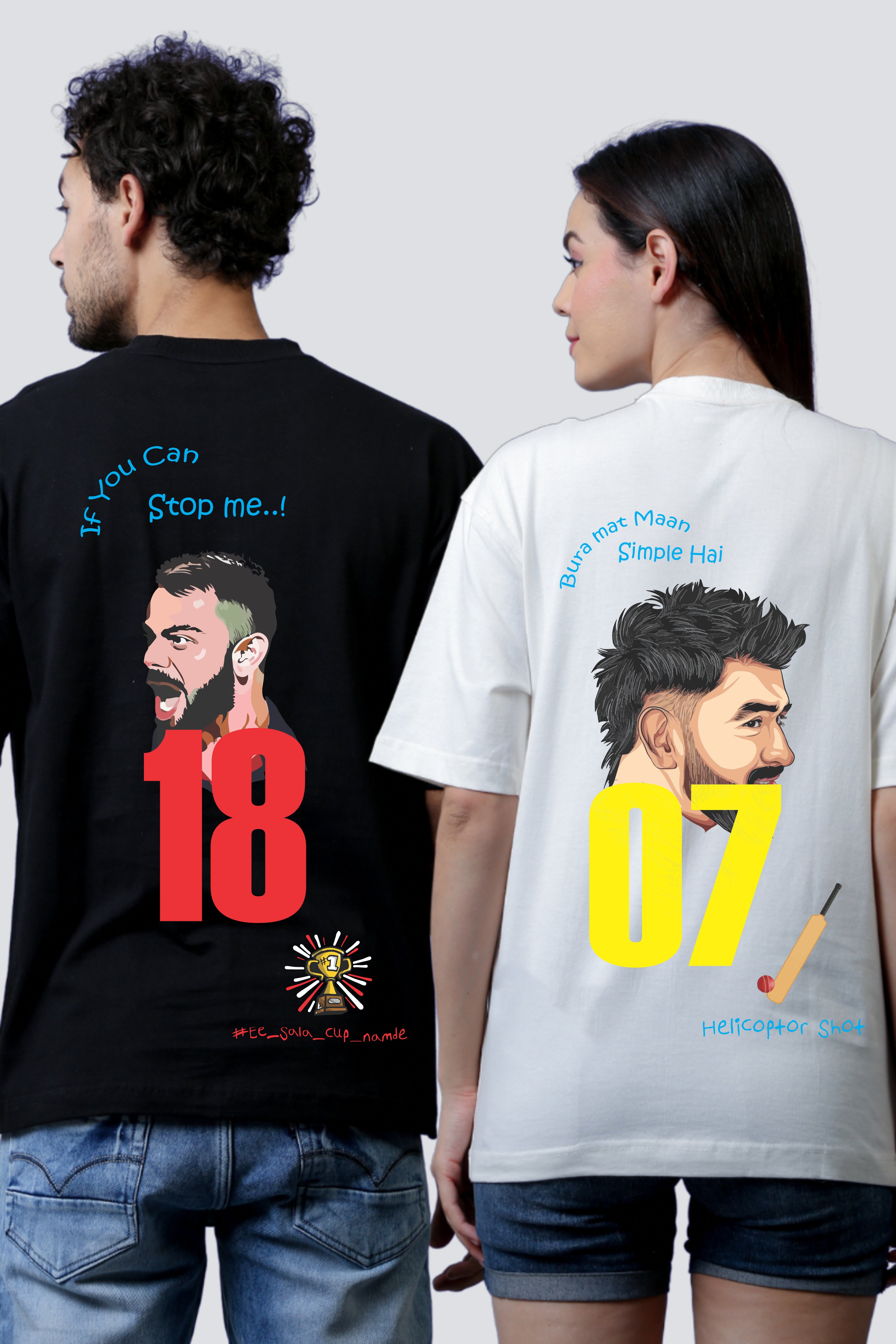 Legendary 18 & 07 IPL Couple Oversized Tees - Pack of 2