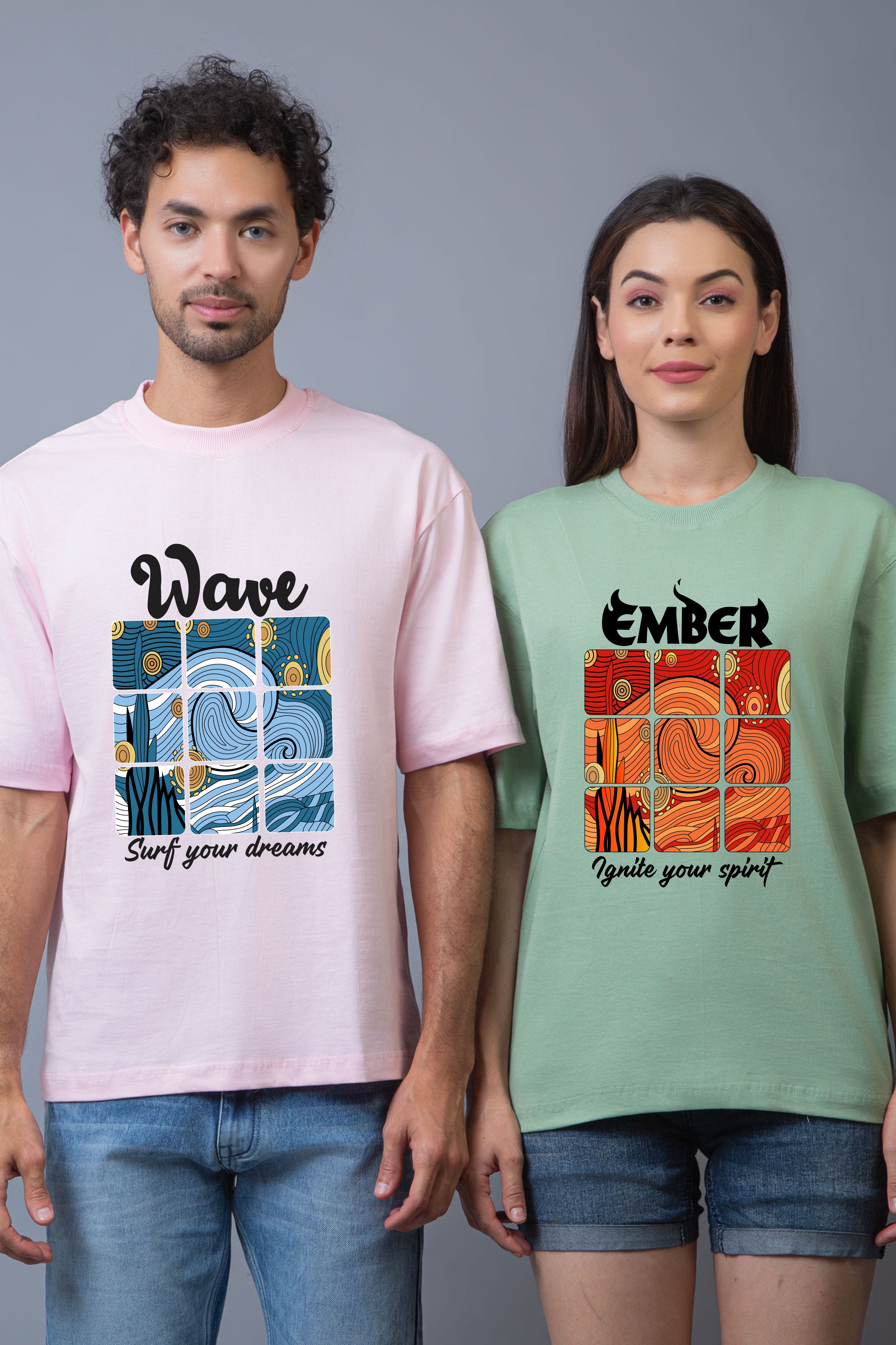 Wave & Ember Oversized Couple Tees - Pack of 2