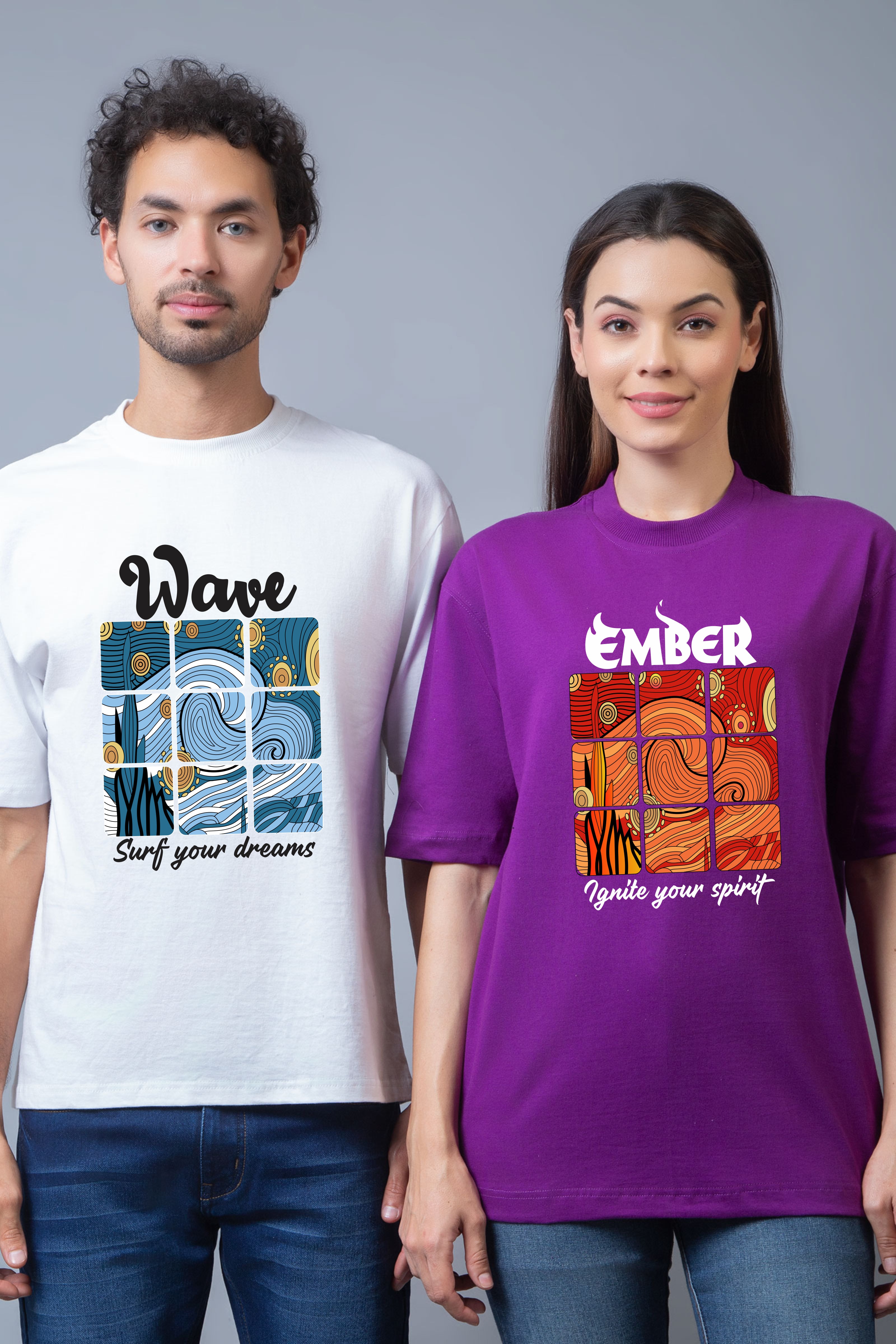 Wave & Ember Oversized Couple Tees - Pack of 2