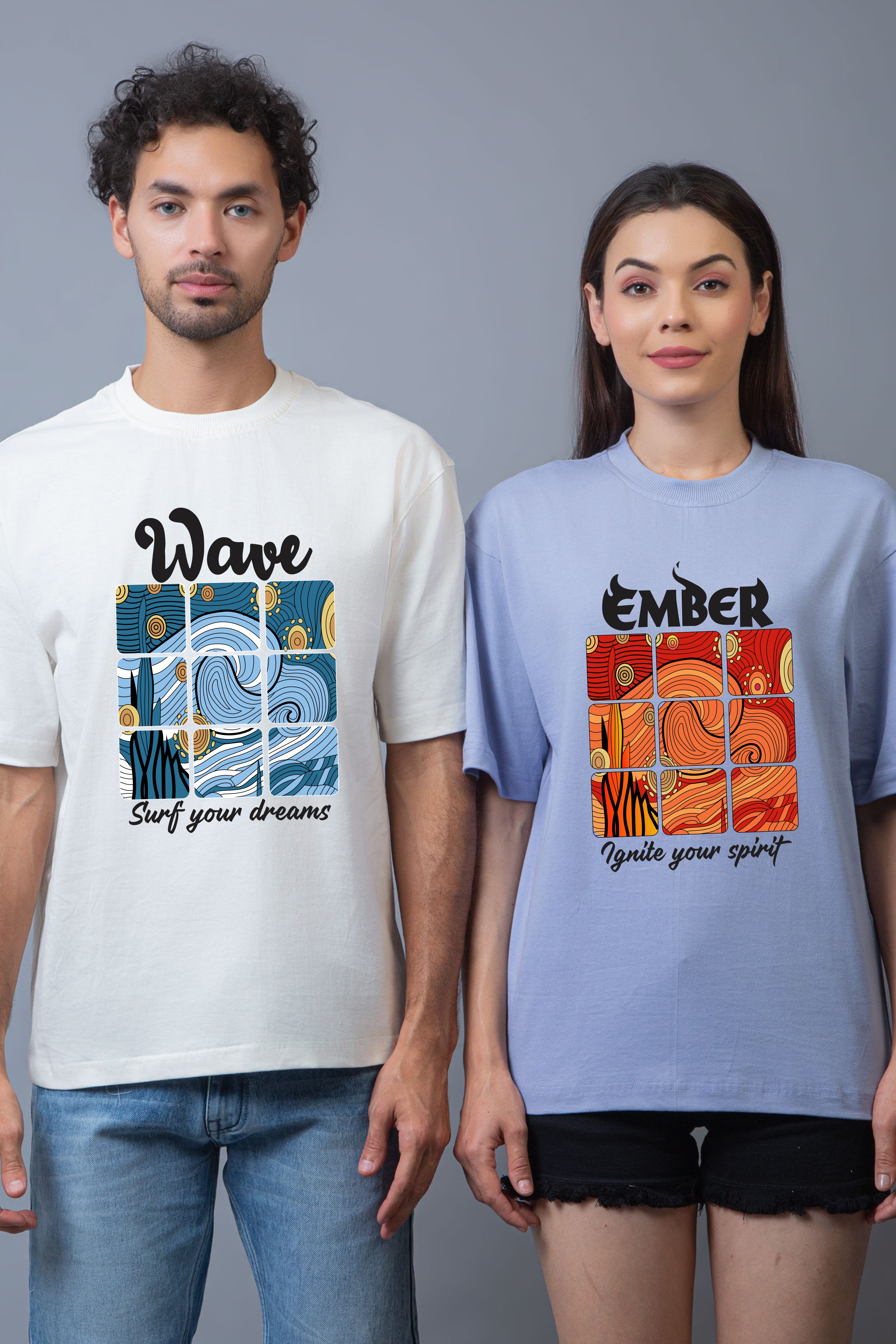 Wave & Ember Oversized Couple Tees - Pack of 2