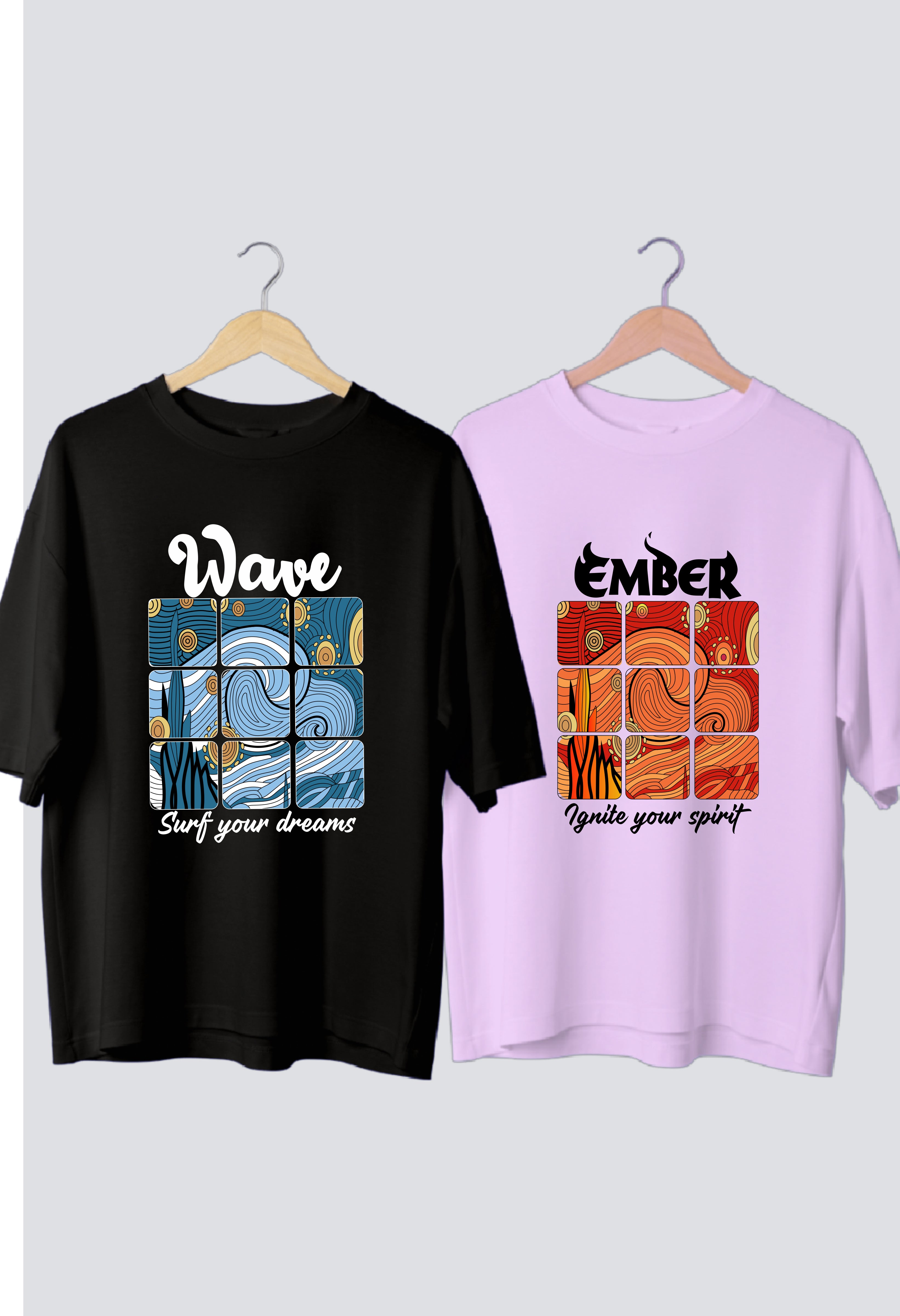 Wave & Ember Oversized Couple Tees - Pack of 2